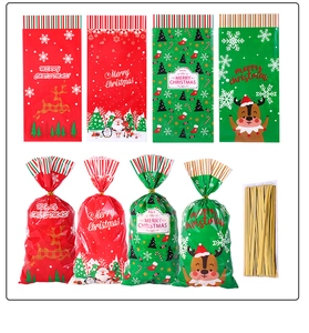 Sacchetti regalo di Natale con Babbo Natale, pinguino, renna e laccetti dorati