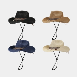 Cappello Da Cowboy In Paglia Da Donna Tesa Larga Protezione Solare Bohémien Etnico Stile Western Vacanze Al Mare