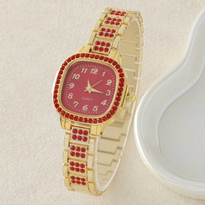 Orologio al Quarzo Quadrato alla Moda da Donna Orologio da Polso in Lega con Strass Intarsiato Eleganti Numeri Arabi Romani