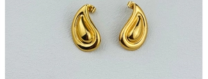 Macro detail of teardrop 18K gold plated stainless steel earrings with glossy finish