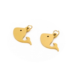 Pair of gold plated stainless steel whale pendants for DIY marine jewelry making