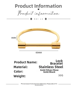 Detail view of 4mm gold stainless steel shackle bracelet with 60mm inner diameter