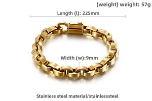 Détails du bracelet à maillons épais en acier inoxydable plaqué or 18 carats de 9mm de large