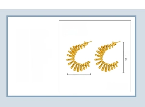 Detail view of 18K gold plated stainless steel spring hoop earrings with dimensions