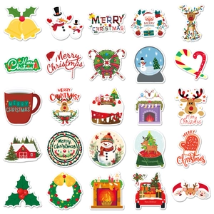 50 autocollants de Noël imperméables avec motifs de Père Noël, renne et sapin festif