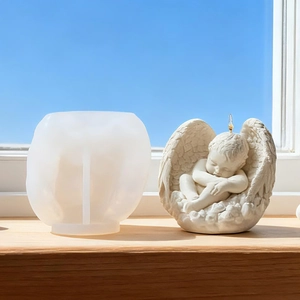 Silicone mold set for DIY angel baby scented candles featuring detailed wing textures
