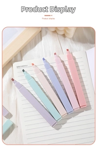 Close-up of 6 Morandi macaron highlighters neatly arranged on a notebook page