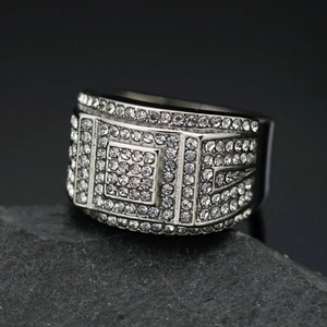 Men's hip hop square cluster iced out ring in silver-tone polished finish