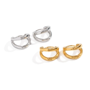 Polished double-layered C-shaped hoop earrings set in 18k gold and silver finishes
