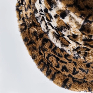 Faux rabbit fur leopard print bucket hat with gradient brown fluffy texture and soft feel