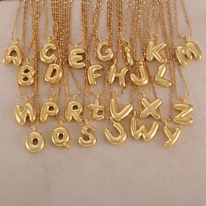 3D Puffy Balloon Alphabet Letter Pendant Gold Plated Copper High Glossy DIY Jewelry Accessories For Women Girls
