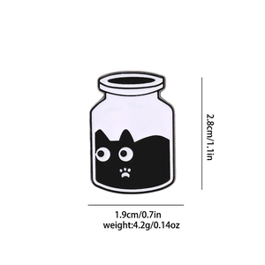 Detailed size specifications for the cute black cat bottle enamel pin badge jewelry