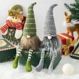 Christmas faceless gnomes with striped knit hats and long faux fur beards holiday decor