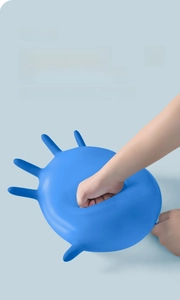 Food-grade blue nitrile gloves showing high elasticity and durable tear-resistant material