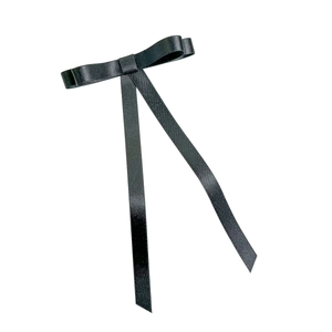 Elegant black silk satin bow hair clip with long ribbons for a sweet balletcore style