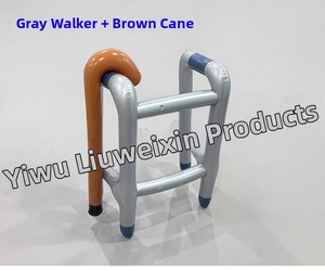 Inflatable grey walker and brown cane set for elderly costume party props
