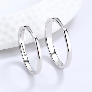 Minimalist S925 sterling silver couple rings set with adjustable open design