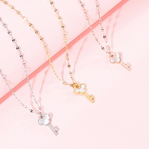 Key Pendant Necklace Stainless Steel Mother Of Artificial Pearl Shell Flower Clover Design Fashion Jewelry For Women