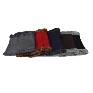 Detail view of five different colors of cozy winter neck warmers with thick plush lining