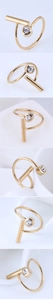Detailed views of a gold geometric ring featuring a cubic zirconia in a claw setting