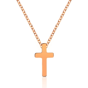 18K rose gold plated stainless steel cross necklace for men and women on white background