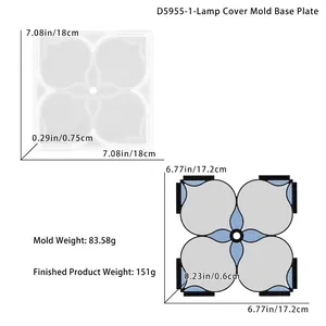 Vue macro de moules en silicone à motif de pétales avec dimensions détaillées