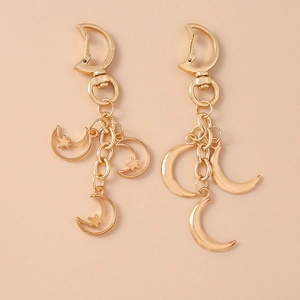 Creative Moon And Star Keychain Zinc Alloy Celestial Pendant Charm For Backpack Aesthetic Golden Key Ring Accessory Gift