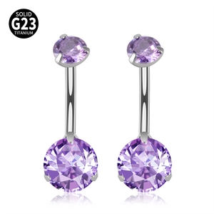 Piercing ombelico in titanio G23 con zirconi viola e filettatura interna ipoallergenica