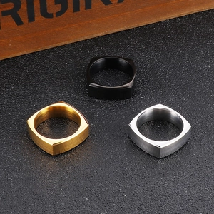 Minimalist square stainless steel rings in brushed gold, silver and matte black