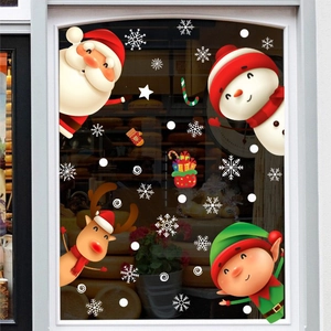 Stickers de fenêtre de Noël avec Père Noël, renne et flocons pour décoration en verre