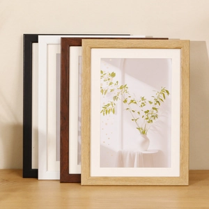 Minimalist Nordic Photo Frame MDF Wood Texture Tabletop Stand Wall Hanging Picture Frame With White Mat Decorative