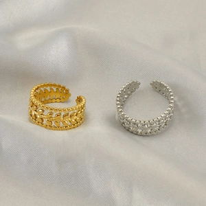 Adjustable hollow wheat ear titanium steel open rings in gold and silver finishes