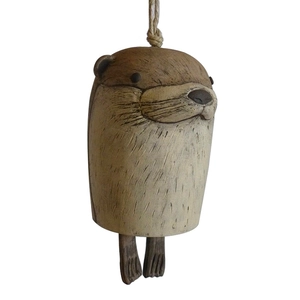Handmade resin otter wind chime with rustic fur texture for garden and patio decor