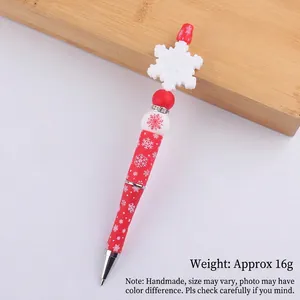 Christmas Santa Claus silicone beaded ballpoint pen with snowflake print and red beads