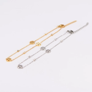 Minimalist Tree of Life stainless steel anklets in gold and silver with zircon accents