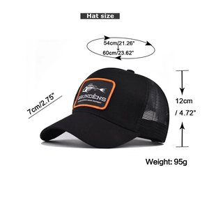 Detailed size guide for fish mesh trucker hat with 54-60cm adjustable circumference