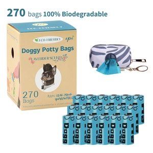 Biodegradable dog waste bag set with zebra print dispenser and 18 blue eco-friendly rolls