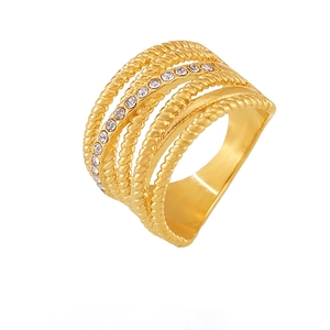 Anello Cavo Intrecciato A Più Strati Acciaio Inossidabile Con Strass Placcato Oro Gioielli Di Moda Per Donna
