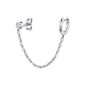 S925 silver fringe chain earrings with sparkling diamonds and polished round hoop