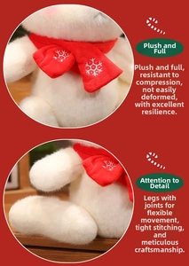Detailed view of plush white bear with snowflake scarf and moveable joints