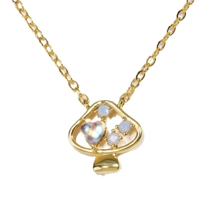 Collana dorata con ciondolo a fungo e opali colorati scintillanti per donna