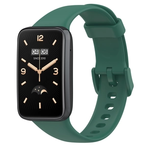 Detail view of dark green silicone strap with pin buckle for Xiaomi Band 7 Pro smartwatch