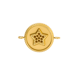 Golden round stainless steel angel star pendant with beaded edge and symmetrical side loops