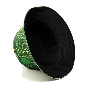 St. Patrick's Day bucket hat with green clover and rainbow prints for festive sun protection