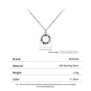 Regenbogen-Anhänger aus S925 Sterlingsilber mit bunten Zirkonsteinen an feiner Silberkette