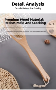 Detail of the natural boar bristle bath brush with durable lotus wood long handle