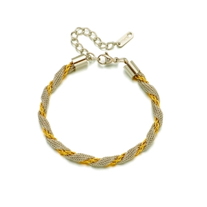 Two-tone woven stainless steel mesh bracelet for women with elegant lobster clasp