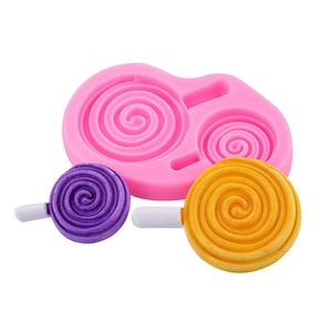 Silikonform in Rosa mit spiralförmigen Lutscher-Motiven für Schokolade und Fondant