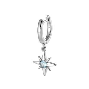 Silver star drop earrings with light blue gemstone pendant in a minimalist design