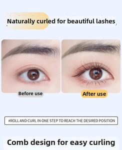 Macro shot of eyelash applicator effect showing natural curling and lengthening results